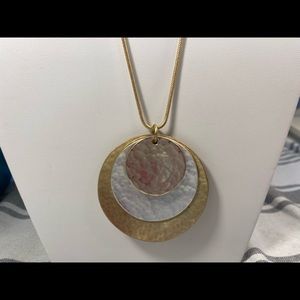 Chic Mixed Metal Gold and Silver Tone Long Pendant Circle Necklace HEAVY